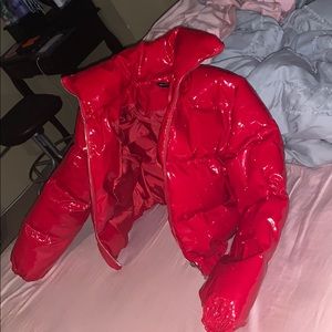 Red Cropped Puffer Coat